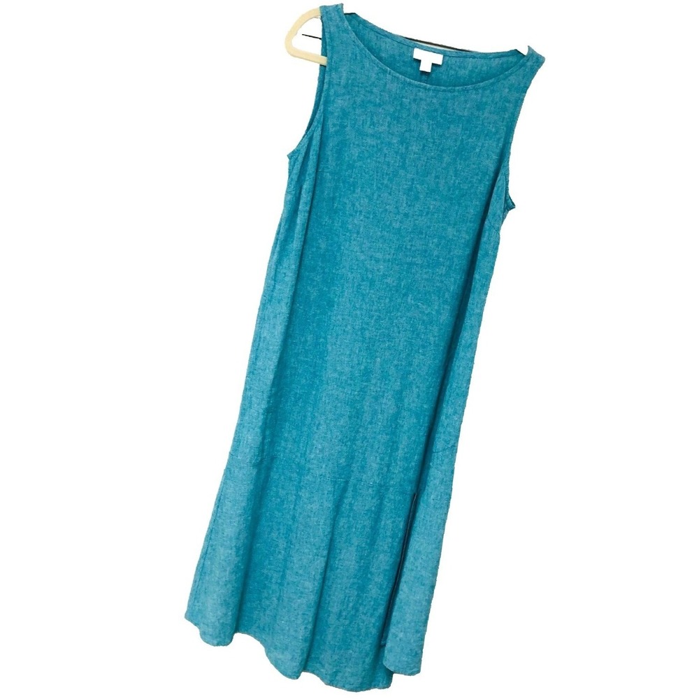 Pure Jill‎ J Jill Linen Blend Midi Dress Blue Pkts Minimalist Office Size XSP